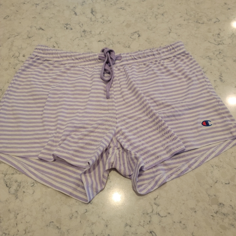 Champion Women's Striped Lounge Shorts Size Medium Lavender White NWOT!